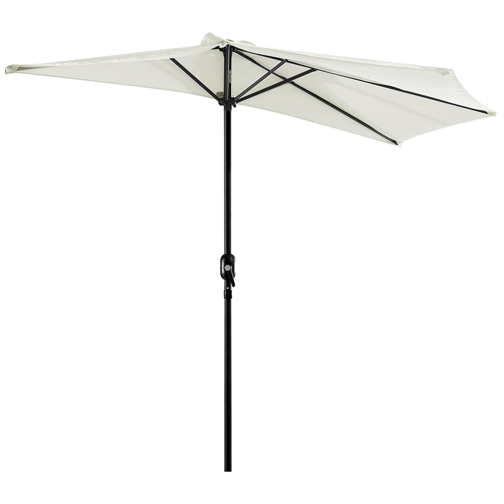 2.7M Garden Half Parasol Outdoor Balcony Umbrella With 5 Steel Ribs Patio Sun Shade Cream White
