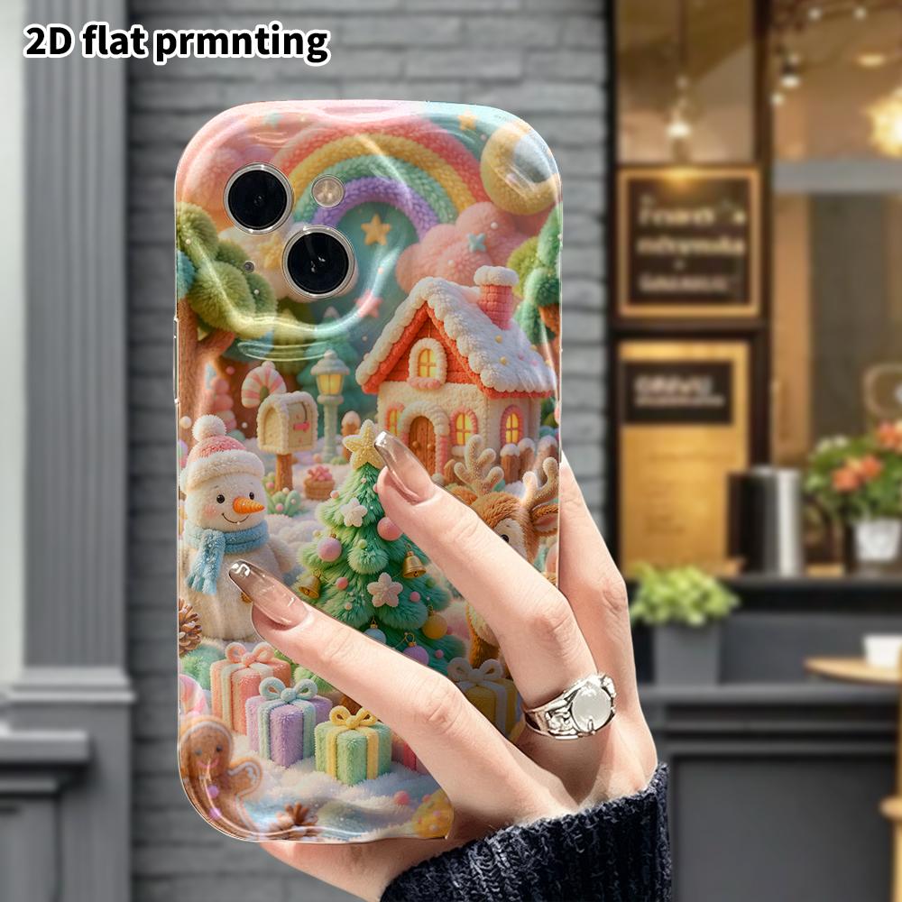 Phone Case: 2D flat, suitable for iPhone 18 17 16 15 14 13 12Pro protective case, winter Christmas plush town, perfect festive gift for Christmas and