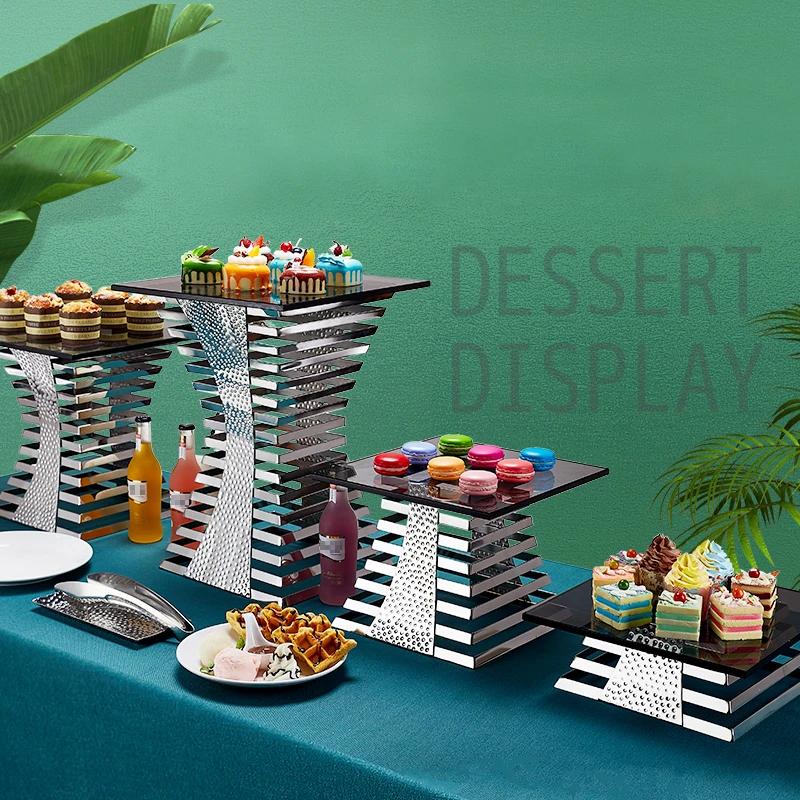 Подставка для дисплея из нержавеющей стали Дисплей для кафетерия Дисплей для десертов к чаю Формы для украшений свадебного банкета и коктейльной вечеринки