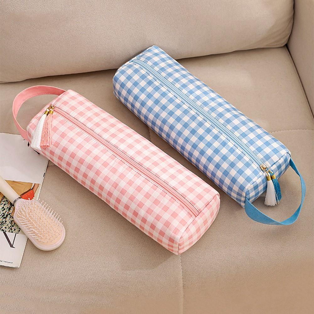 Soft Hair Dryer Storage Bag Plaid Pattern Curling Iron Carrying Case Curler Storage Bag Travel Use
