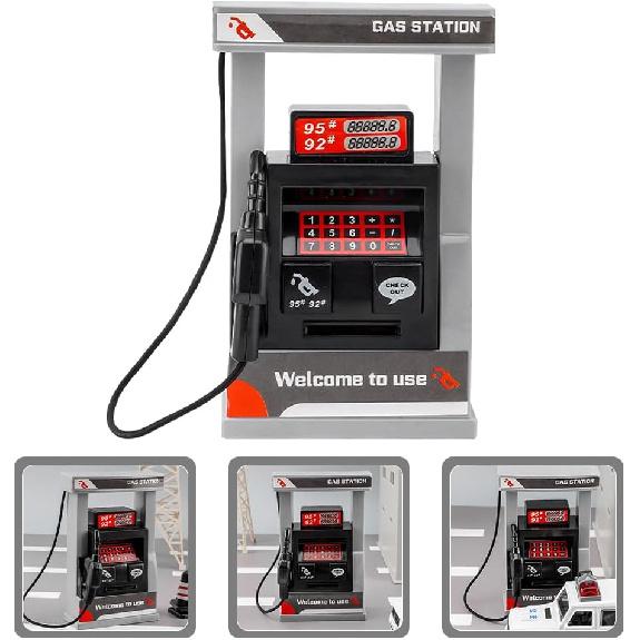 Kids Toy Miniature Gas Station Model Playset with 2 Roadblocks,Little Gas Station Pump Toy Simulation Play for Boy Childrens Pretend Game DIY Play