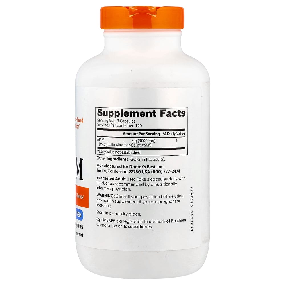 Doctor's Best OptiMSM MSM 3000mg Capsules, 360 Counts (1000mg per capsule)