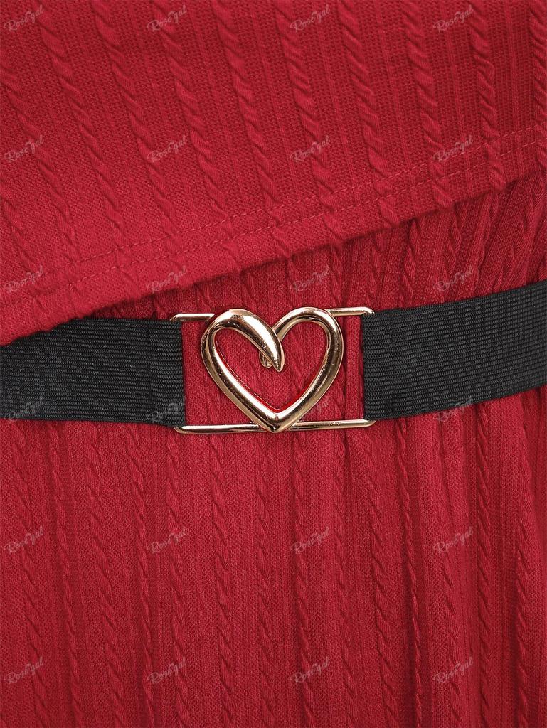 Rosegal Plus Size Одно плечо Текстурированный ребристый присборенный однотонный трикотажный топ с длинными рукавами и съемной цепочкой и пряжкой в виде сердца на поясе