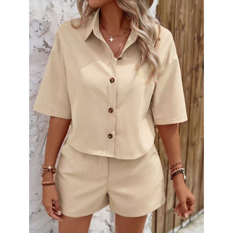 Western Style Fashion Casual Loose Short Sleeve Shirts Shorts Set Loose Shirt and Shorts Set