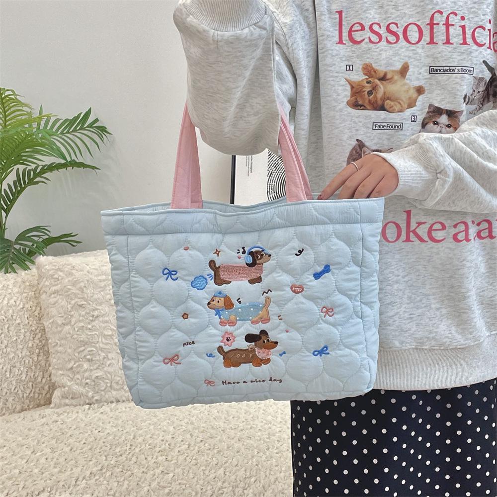 49243 Симпатичная стеганая корейская сумочка с вышитым щенком и сумка для ланча для женщин