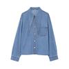 Women’s Retro Denim Shirt, Long Sleeve, Pointed Collar, Versatile for Casual & Trendy Autumn 2025.