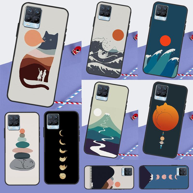 Cat Mount Fuji Japan Wave Landscape For Realme 12 13 10 11 14 Pro Plus GT 6T 6 5 GT7 Pro C61 C55 C53 C51 C21Y C25S C75 C67 Case