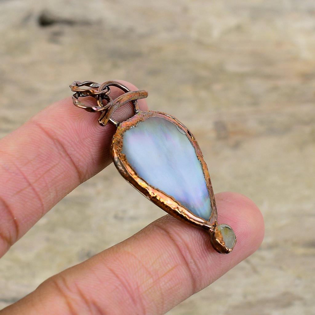 Mother Of Pearl Pendant Electroformed Copper Pendant Elegant Jewelry Gemstone Pendant Handmade Pendant Electroformed Jewelry Engagement Gift