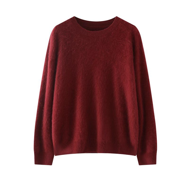 Women's Brushed Wool Round Neck Sweater - Soft, Versatile, Elegant Fashion for Autumn and Winter