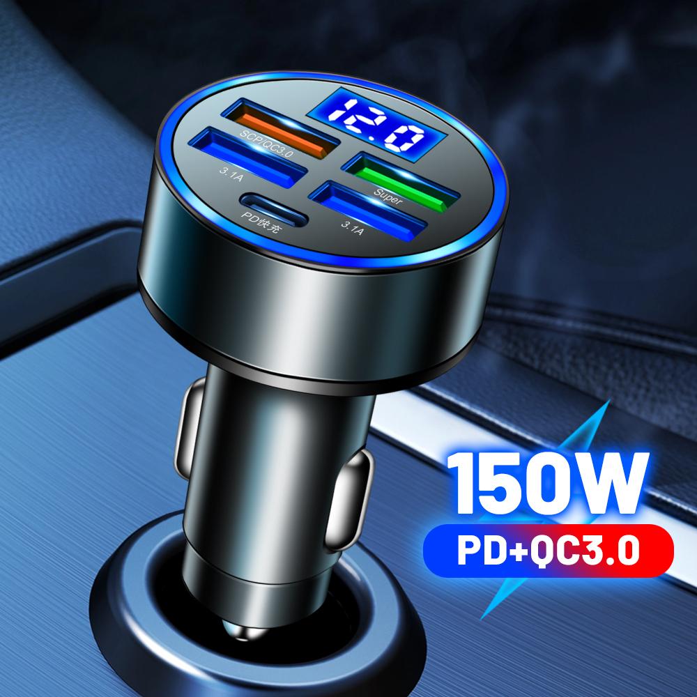 PD + QC 3.0 Fast Charging Car Phone Charger Adapter 4 Ports Usb Car Charger Type C PD35W Quick Charge 3.0 Car Charger