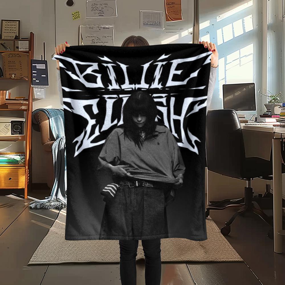1PC Billie Eilish Print Flannel Blanket, High quality Comfortable for All Seasons, Home Decor, Warmth and Comfort, Perfect for Christmas Gifts