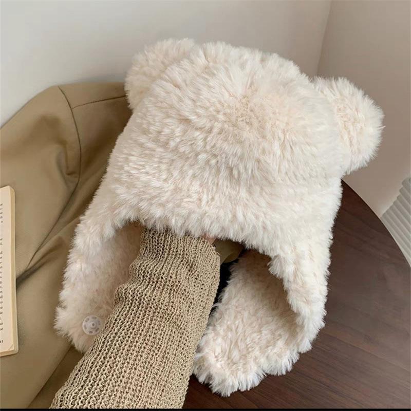 Милая шапка-медведь женская осенне-зимняя универсальная теплая меховая плюшевая защитная шапка для ушей холодная пушистая шапка Lei Feng