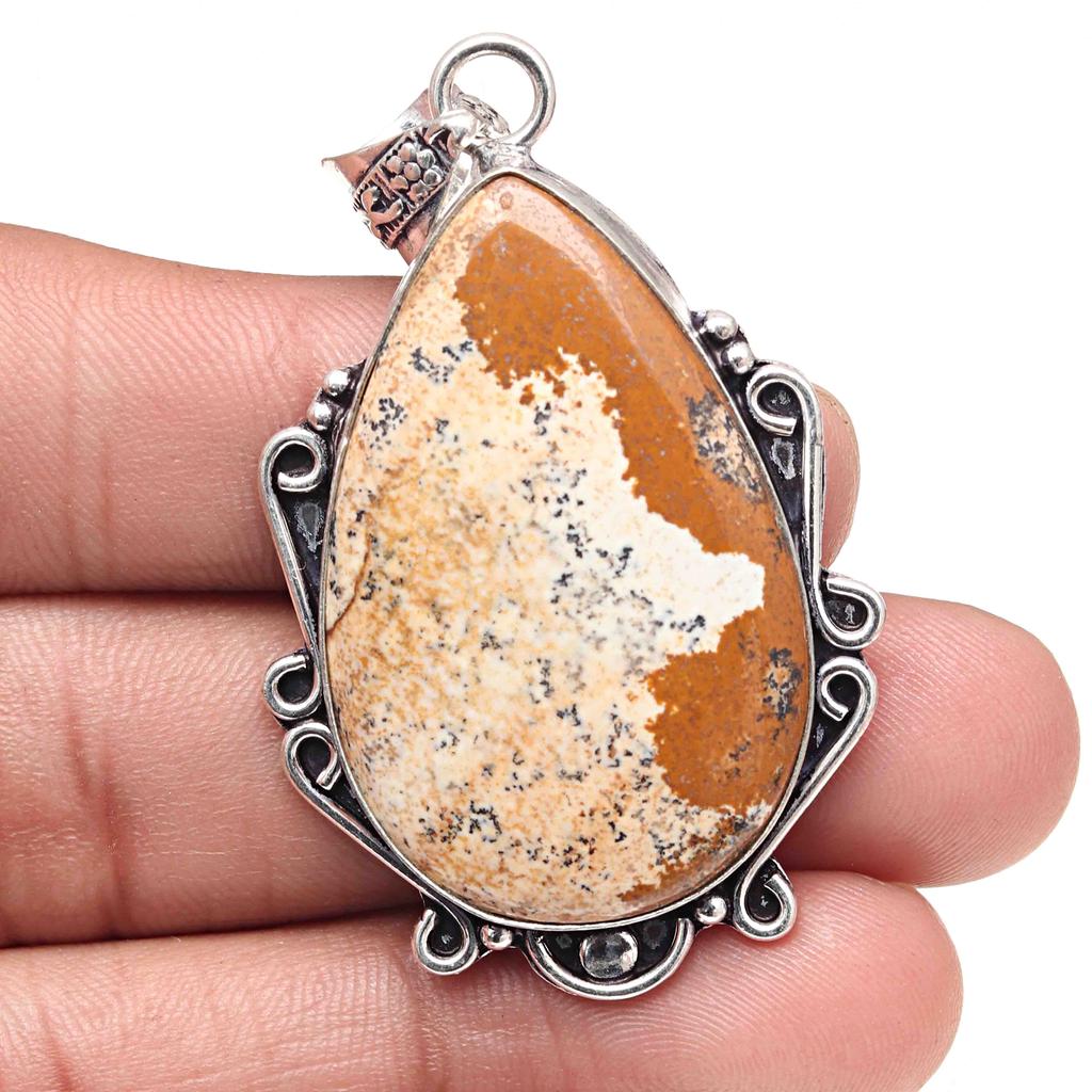 Подвеска с изображением яшмы, драгоценного камня, ручная работа, серебряное украшение ко Дню святого Валентина, 2,25 дюйма