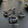 Creative Design Chameleon Blue Zircon Ring for Woman Personality Trend Geometric Liquid Irregular Ring Jewelry