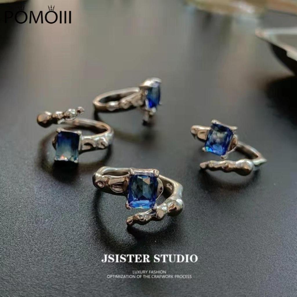Creative Design Chameleon Blue Zircon Ring for Woman Personality Trend Geometric Liquid Irregular Ring Jewelry