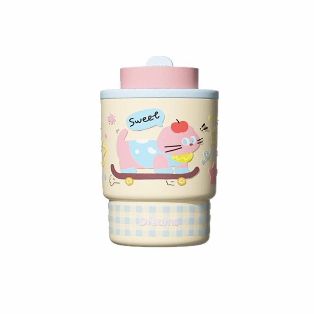 Stainless Steel Cartoon Insulated Cup 420ml Straw Thermal Flask Cute Travel Coffee Mug