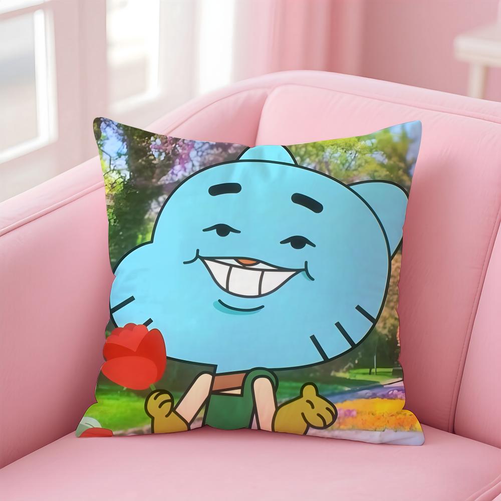 Classic British Cartoon TThe Amazing World of Gumball Cushion Cover Pillow Case Soft Skin Friendly Fabric  Concealed Zipper