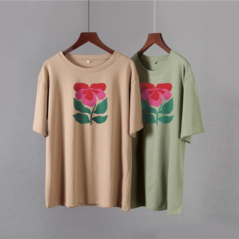 Hirsionsan Harajuku футболка с цветочным принтом женская летняя шикарная готическая одежда абстрактные футболки с рисованной графикой свободные хлопковые женские топы