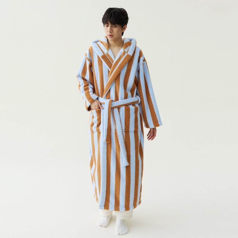 Coral Fleece Thick Bathrobe Couples Warm Soft Loungewear Men Women Winter Sleep Robe