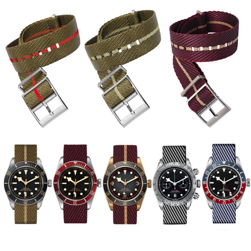 Ремешок для часов Tudor Seiko из ткани, цельный, одинарный проход, регулируемый, скошенный браслет, спортивный браслет 20 мм 22 мм