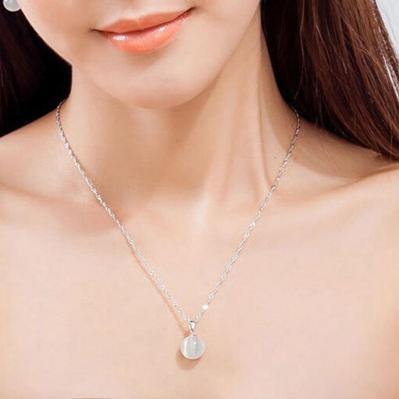 Подвеска из стерлингового серебра 925 пробы с синтетическим опалом, женская минималистичная подвеска из бисера из стерлингового серебра