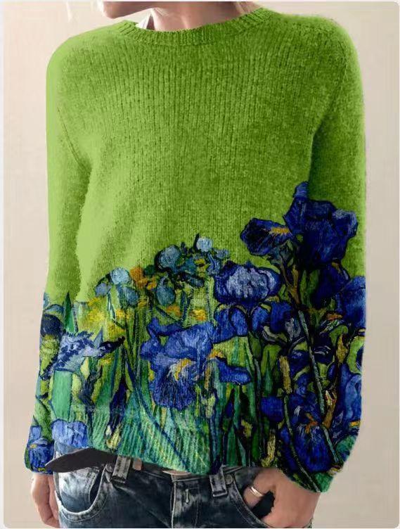 Women's Multicolor Striped Long Sleeve Round Neck Regular Fit Knit Sweater