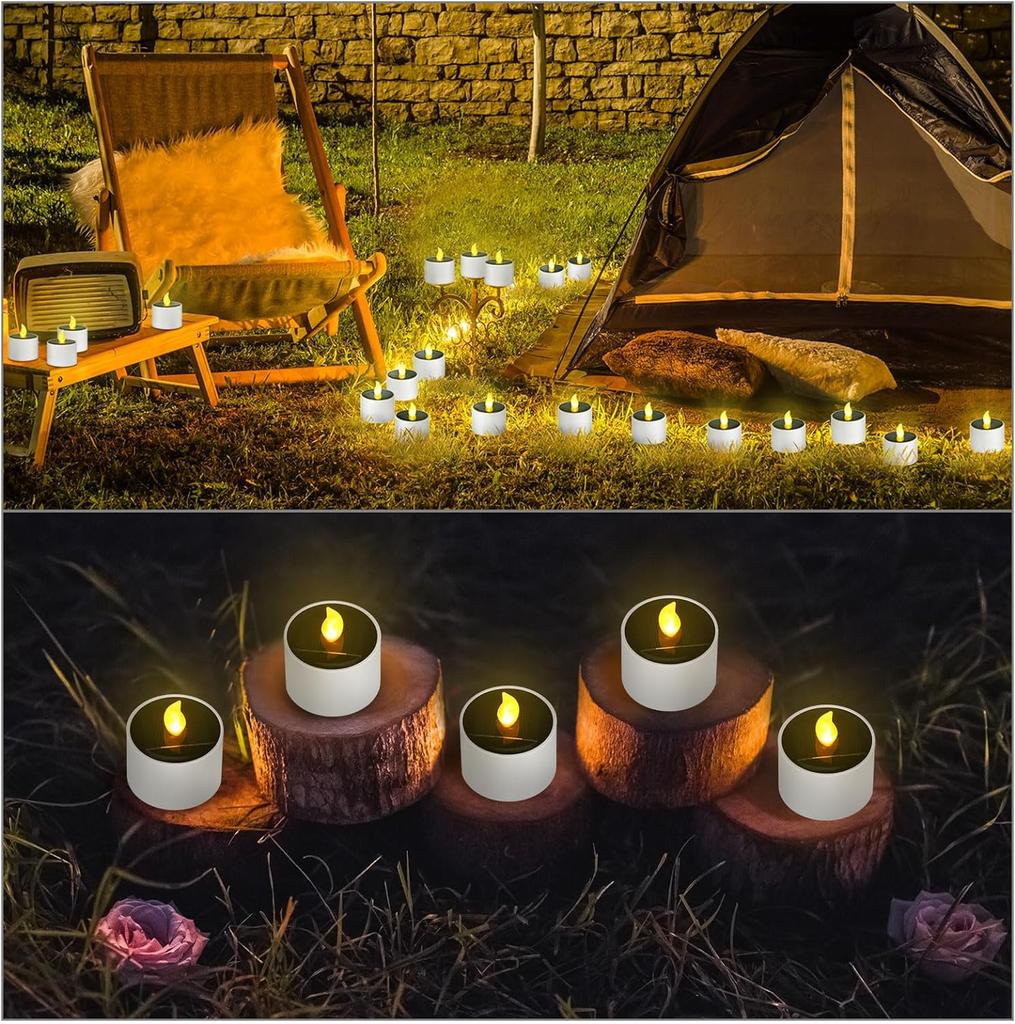 6PCS Solar Tealight Outdoor LED Candle Lamp Waterproof Solar Flameless Candle Lamp Flickering Stairs Deck Prop Lamp Garden Decor