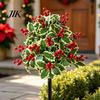 Durable Plastic Greenery Artificial Poinsettia Flower Yard Stake, Red Christmas Floral Ground Spike Decor, Outdoor Decorations Weather?Resistant