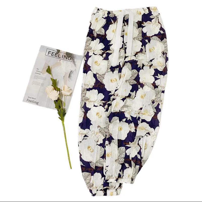 Women's Summer Cotton Silk Anti-Mosquito Loose Beach Bloomers Pajama Pants