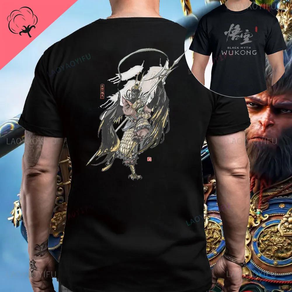 Черная футболка с принтом мифа Укуна из хлопка с рисунком группы Wukong Game, мужская рубашка с короткими рукавами, футболка Monkey King, топы