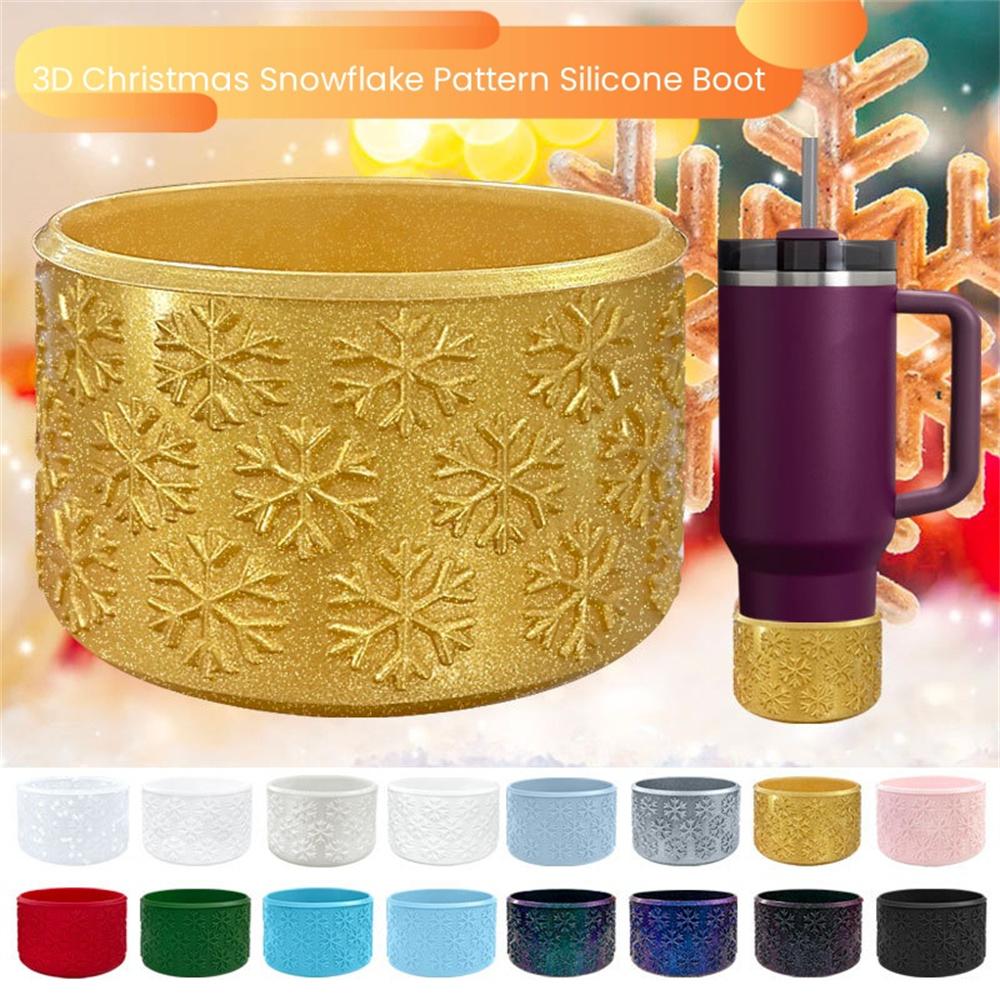Christmas Snowflake Pattern Silicone Boot Sleeve Protective Water Bottle Bottom Bumper Silicone Cup Cover Compatible Stanley