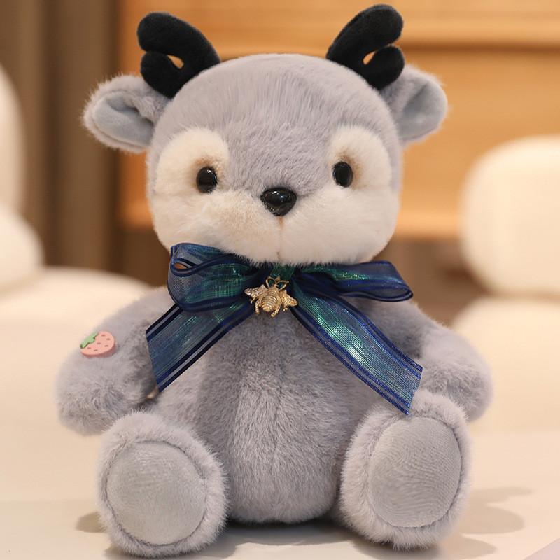 Cute Bow Decoration Deer And Bear Plush Toy Doll For Kids And Gift Giving
