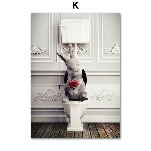 Юмор для ванной комнаты животное динозавр кролик акула лиса настенная живопись печать холст живопись ванна плакат настенные панно туалет домашний декор