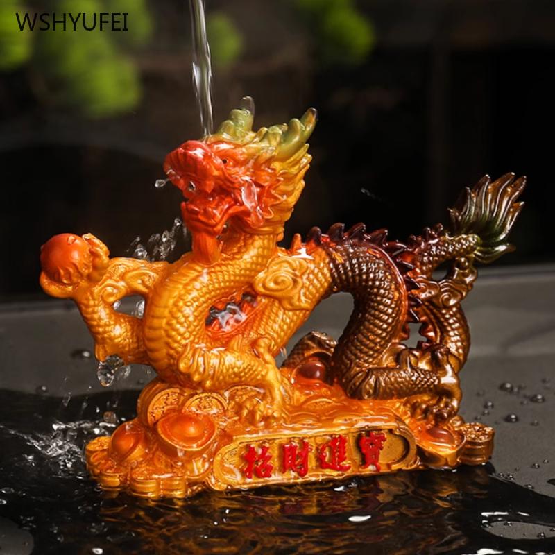 Изменение цвета смолы Зодиакальная фигурка Дракона Поделки гостиная Книжный шкаф Офисное украшение Подарок на новоселье Аксессуары для чайного набора