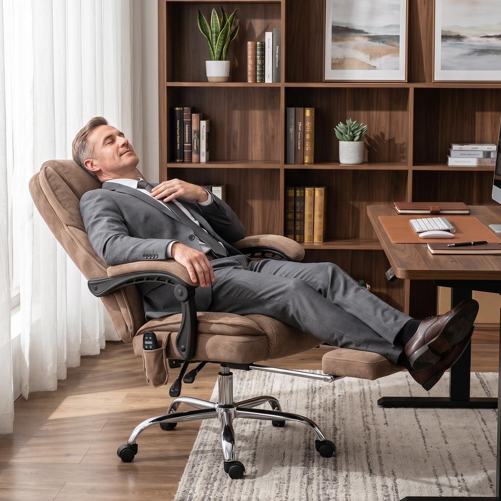 Ergonomic Office Chair with Massage Function, Footrest, Swivel, Rolling, Brown