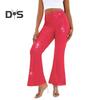 Women High Waist Sparkling Pants Wide Leg Flared Trousers Sequin Bling Party Slacks Glitter Night Out Pants Clubwear