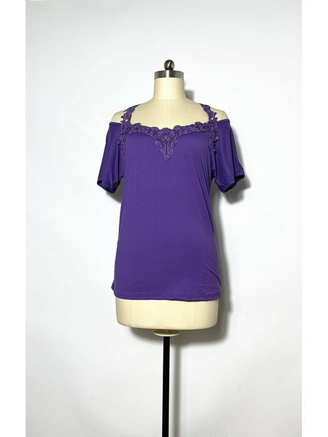 Европейская женская повседневная свободная футболка с V-образным вырезом и кружевом, короткие рукава.