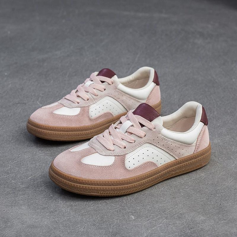 Fashion GKTINOO Spring Autumn Suede Sneakers Women Genuine Leather Patchwork Flats Lace-up Round Toe Ladies Training Shoes Handmade