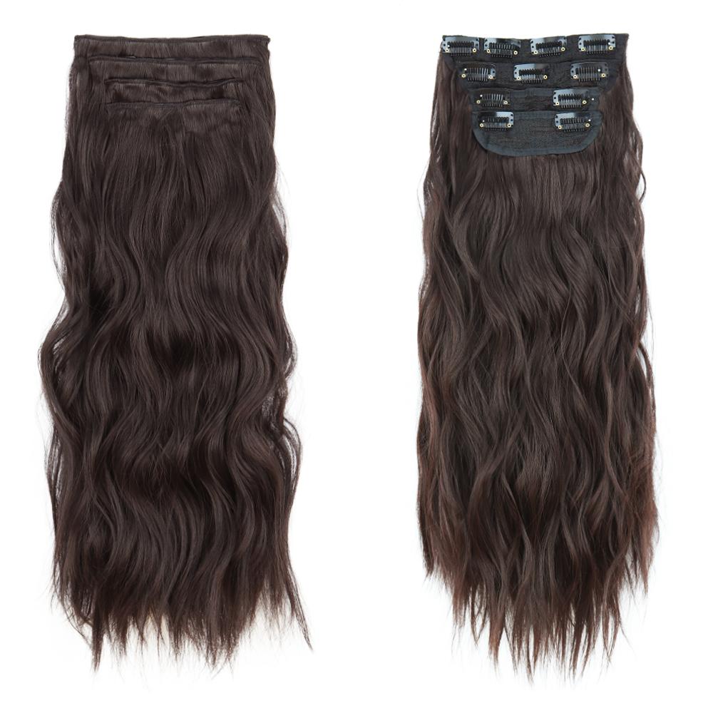 MERISIHAIR Pure Black Women Long Wavy Hair Extensions Synthetic Fiber Natural Wavy 4 Pieces Clip On Hairpiece Daily Wear