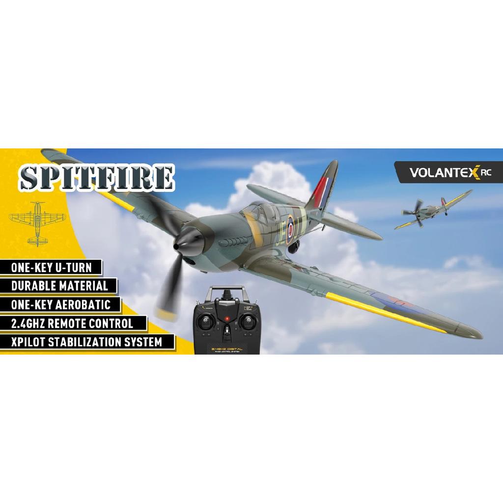 VOLANTEXRC Spitfire RC Plane - 4CH with Gyro, 3 Modes, 2 Batteries, 656ft Range, Ready to Fly for Beginners & Adults