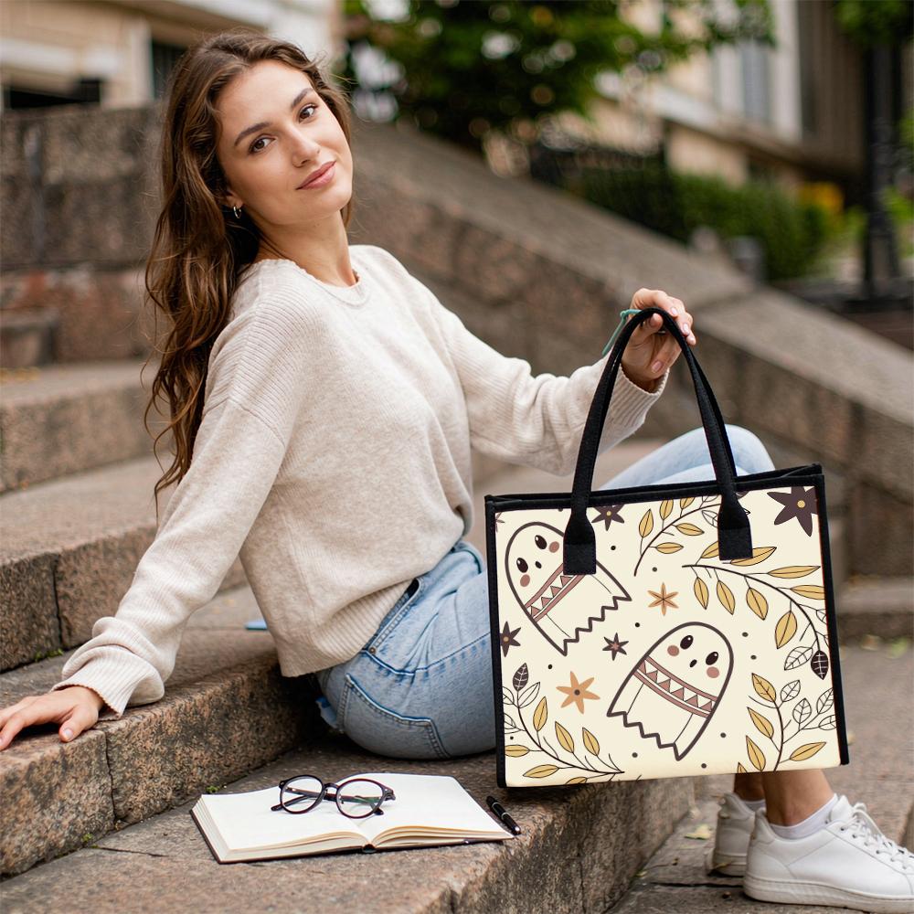 Cute Ghost Pattern Tote Bag Casual Portable Shopping Handbag for Daily Use