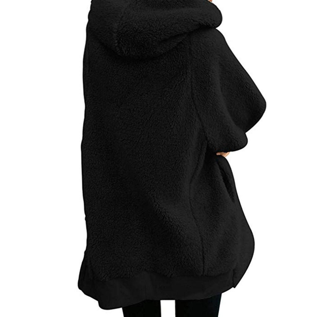 Womens Solid Oversized Zip Down Hooded Coat Cardigans Outwear With Pocket