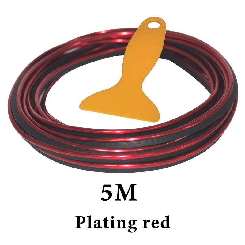 1pcs Car Moulding Decoration Flexible Strips Universal 5M Interior Auto Mouldings Car Cover Trim Dashboard Door Car-styling Red