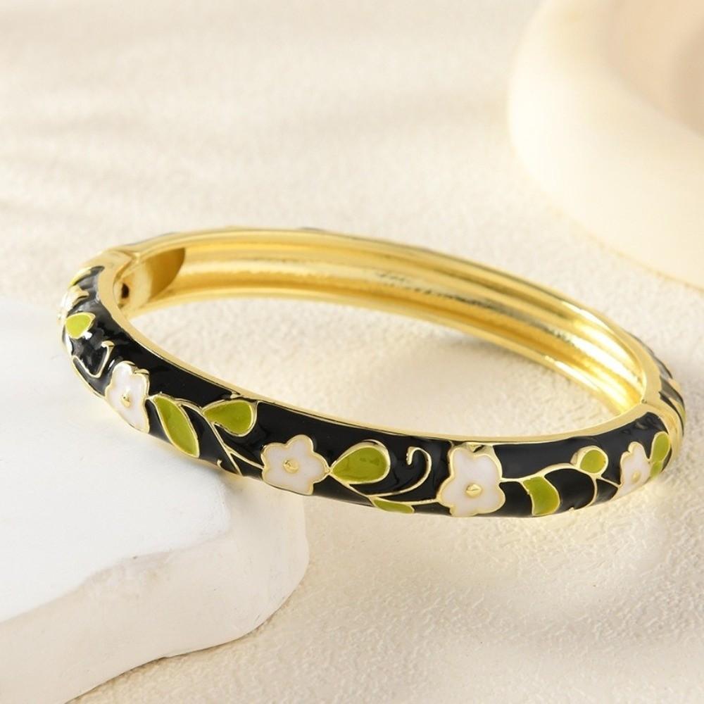 Floral Motifs Cloisonne Bangle Ethnic Flower Texture Bracelet Dropped Glaze Bracelet Traditional