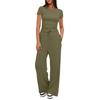 Women 2 Piece Outfits Sets Summer Short Sleeve Ruched Tops And Wide Leg Pants Tracksuit Matching Outfits