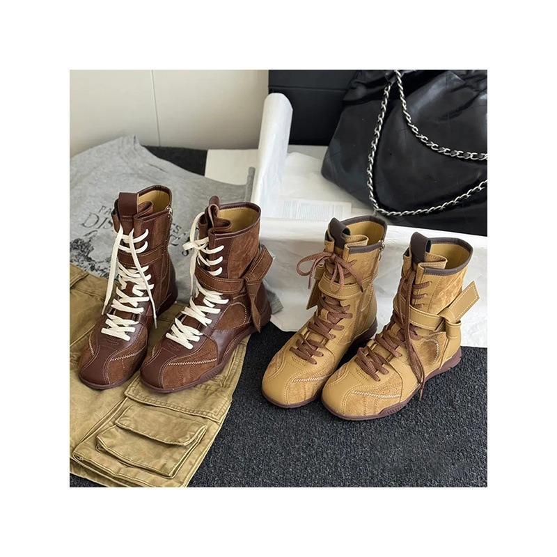 Sheepskin Version Retro Versatile Leather Boxing Boots Women's Short Boots Strap Side Zipper Outer Wear Mountaineering Martin Boots