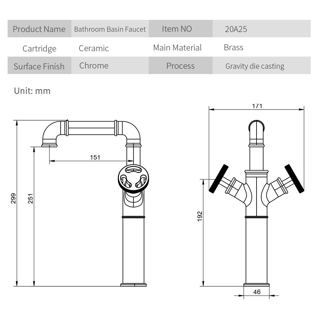 Basin Faucets Retro Industrial Style Matte Black Brass Water Mixer Tap Bathroom Faucet Hot and Cold Dual Handles WF-20A25R