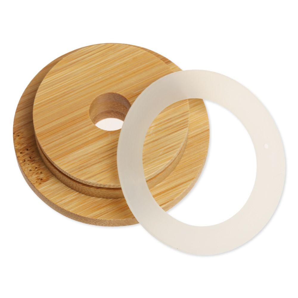 Storage Bottles Silicone Seal Ring Mason Jar Lid With Straw Hole Wide Mouth Cup Bamboo Wood Lids