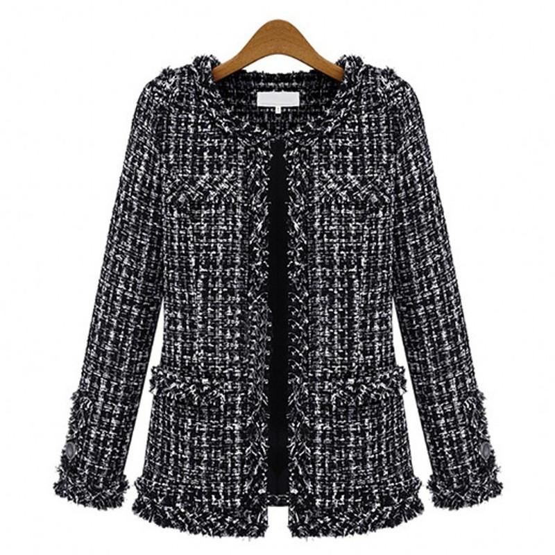 MAITA New Women's Jacket Black and White Check Tweed Plus Size