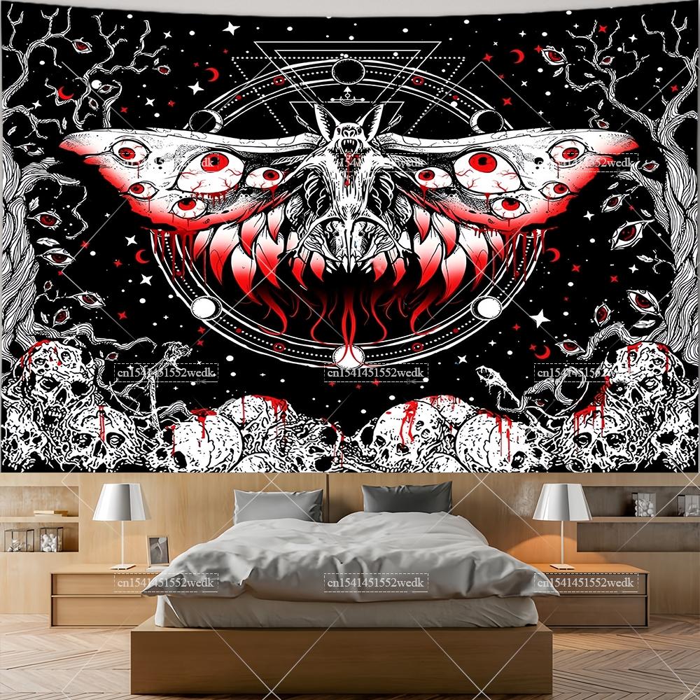 Gothic Mothman Tapestry Wall Hanging Hippie Skull Eye Tapestrys For Living Room Bedroom Decor Aesthetic Tarot Divination Cloths